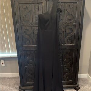Betsy & Adam One Shoulder Black Dress